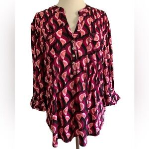 COCOMO XL 3/4 sleeve red pink women’s pintuck Blouse top shirt